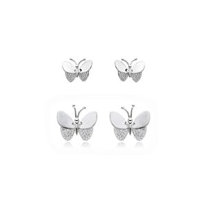 Dupla de borboleta cravejada de zirconia cristal banho em rodio branco
