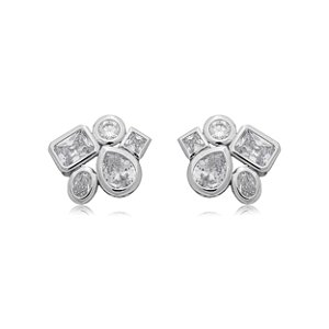 Brinco cravejado de zirconia cristal banho em rodio branco