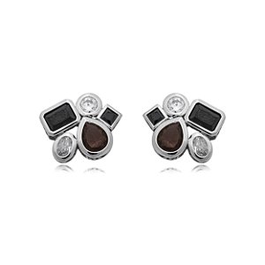 Brinco cravejado de zirconia banho em rodio branco