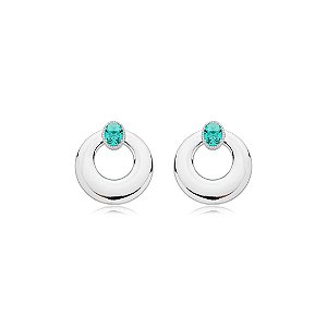Brinco cravejado de zirconia esmeralda banho em rodio branco