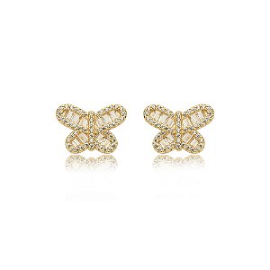 Brinco de borboleta cravejado de zirconia cristal banho em ouro 18k