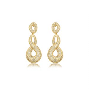 Brinco dourado cravejado de zirconia cristal banho em ouro 18k