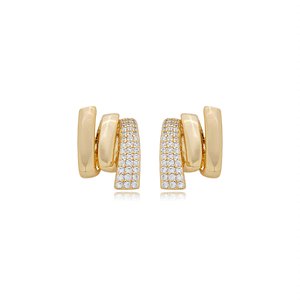 Brinco dourado cravejado de zirconia cristal banho em ouro 18k