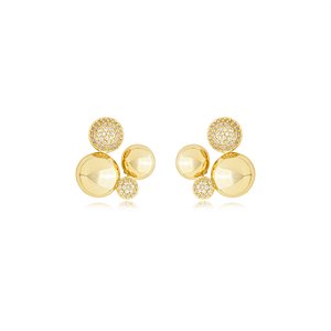Brinco dourado cravejado de zirconia cristal banho em ouro 18k
