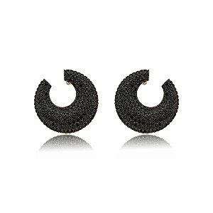 Brinco dourado cravejado de zirconia onix banho em ouro 18k
