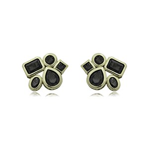 Brinco dourado cravejado de zirconia onix banho em ouro 18k