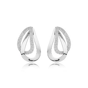 Brinco cravejado de zirconia cristal banho em rodio branco