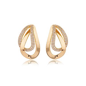 Brinco cravejado de zirconia cristal banho em ouro 18k