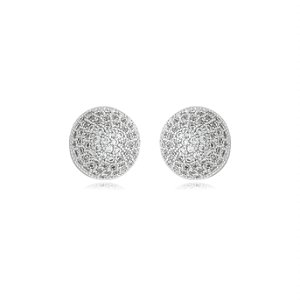 Brinco cravejado de zirconia cristal banho em rodio branco