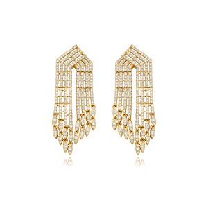 Brinco cravejado de zirconia cristal banho em ouro 18k