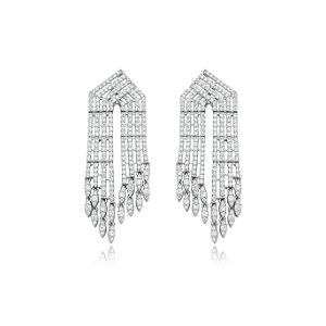 Brinco cravejado de zirconia cristal banho em rodio branco