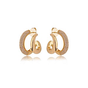 Brinco de argola cravejado de zirconia cristal banho em ouro 18k
