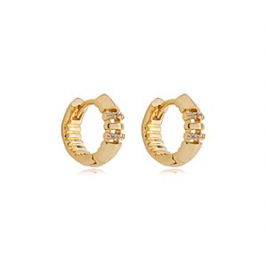 Brinco de argola cravejado de zirconia cristal banho em ouro 18k