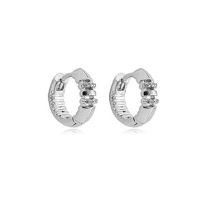 Brinco de argola cravejado de zirconia cristal banho em rodio branco