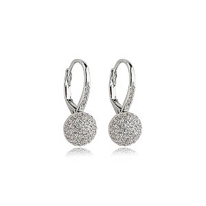Brinco de argola cravejado de zirconia cristal banho em rodio branco