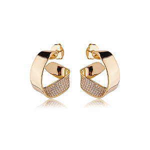 Brinco de argola cravejado de zirconia cristal banho em ouro 18k