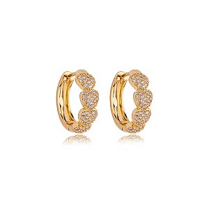 Brinco de argola cravejado de zirconia cristal banho em ouro 18k
