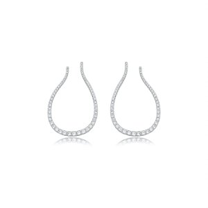 Brinco cravejado de zirconia cristal banho em rodio branco