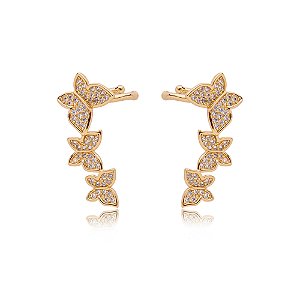 Brinco ear cuff cravejado de zirconia cristal banho em ouro 18k