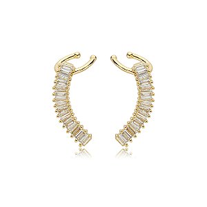 Brinco ear cuff cravejado de zirconia cristal banho em ouro 18k
