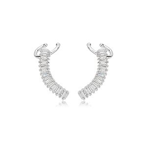 Brinco ear cuff cravejado de zirconia cristal banho em rodio branco