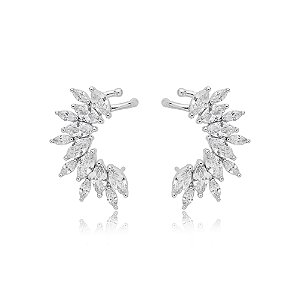 Brinco ear cuff cravejado de zirconia cristal banho em rodio branco