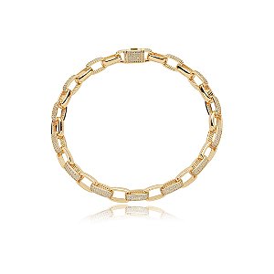 Colar de corrente cravejado com zirconia cristal banho em ouro 18k