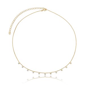 Colar dourado cravejado de zirconia cristal banho em ouro 18k