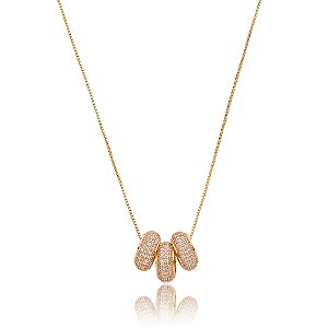 Colar dourado cravejado de zirconia cristal banho em ouro 18k