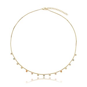 Colar cravejado de zirconia colorida banho em ouro 18k