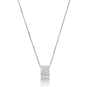 Colar com pingente cravejado de zirconia cristal banho em rodio branco