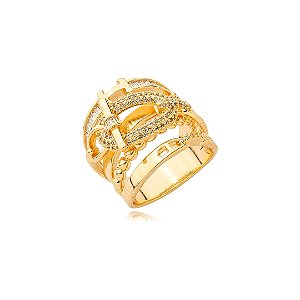Anel dourado com zirconia cristal banho em ouro 18k