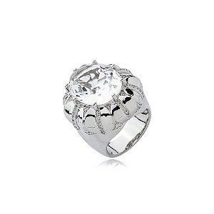 Anel cravejado de zirconia cristal banho em rodio branco