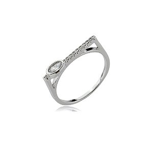 Anel cravejado de zirconia cristal banho em rodio branco