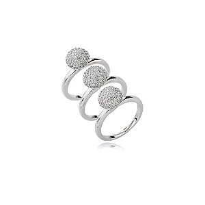 Trio de aneis cravejado de zirconia cristal banho em rodio branco