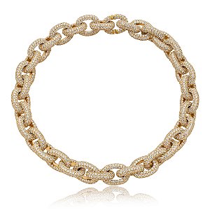 Colar luxo de corrente cravejado de zirconia cristal banho em ouro 18k