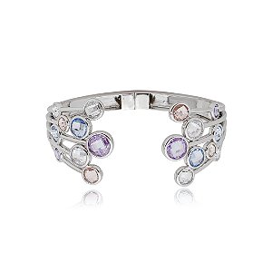 Bracelete cravejado de zirconia colorida banho em rodio branco