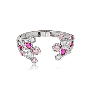 Bracelete cravejado de zirconia colorida banho em rodio branco