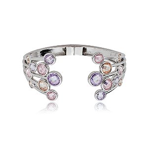Bracelete cravejado de zirconia colorida banho em rodio branco
