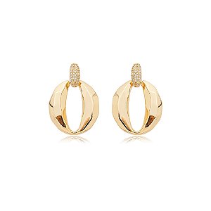 Brinco dourado cravejado de zirconia cristal banho em ouro 18k