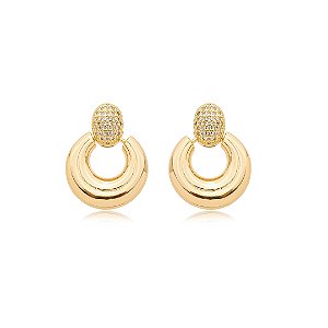 Brinco dourado cravejado de zirconia cristal banho em ouro 18k