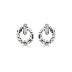 Brinco cravejado de zirconia cristal banho em rodio branco
