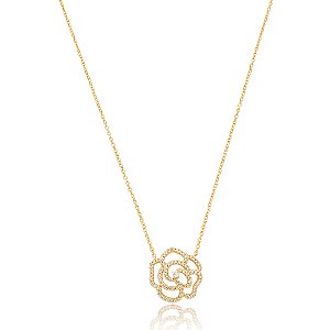 Colar com pingente cravejado de zirconia cristal banho em ouro 18k