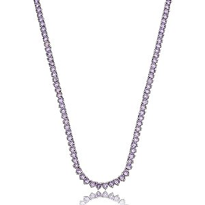 Colar de riviera cravejado de zirconia lilas banho em rodio branco