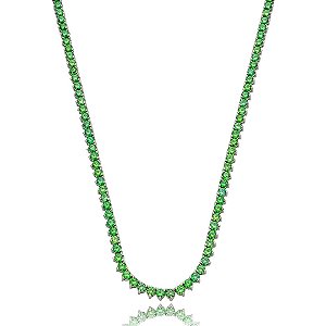 Colar de riviera cravejado de zirconia verde banho em rodio branco