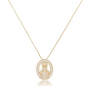 Colar com pingente cravejado de zirconia cristal banho em ouro 18k