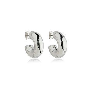 Brinco de argola liso banho em rodio branco