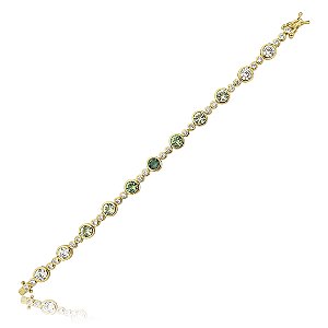 Pulseira riviera cravejada de zirconia esmeralda banho em ouro 18k