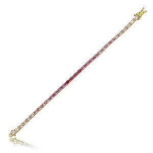 Pulseira riviera cravejada de zirconia pink banho em ouro 18k