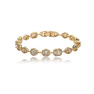 Pulseira riviera cravejada de zirconia cristal banho em ouro 18k